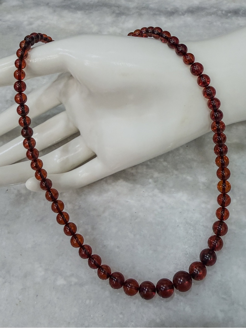 Graduated Amber Bead Sterling Silver Necklace